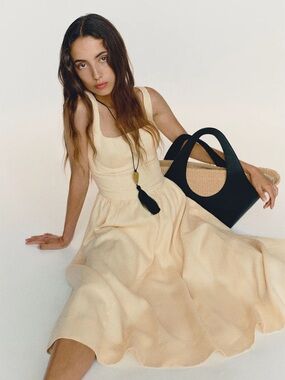 NEW Reformation Janu Square Neck Midi Linen Dress Sugar Light Yellow US 6 UK 10